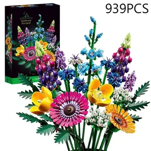 939pcs Flower Bouquet Architectural Decoration Set Romantic  Artificial Flower Adult Plant Series Suitable Valentine's Day Gift Diy Fake Flowers