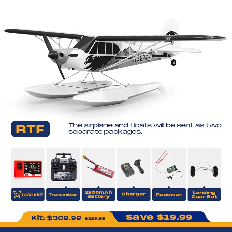 FMS 1300mm PA-18 Super Cub Remote Control Airplane with Reflex V3, RTF Configuration and Floats