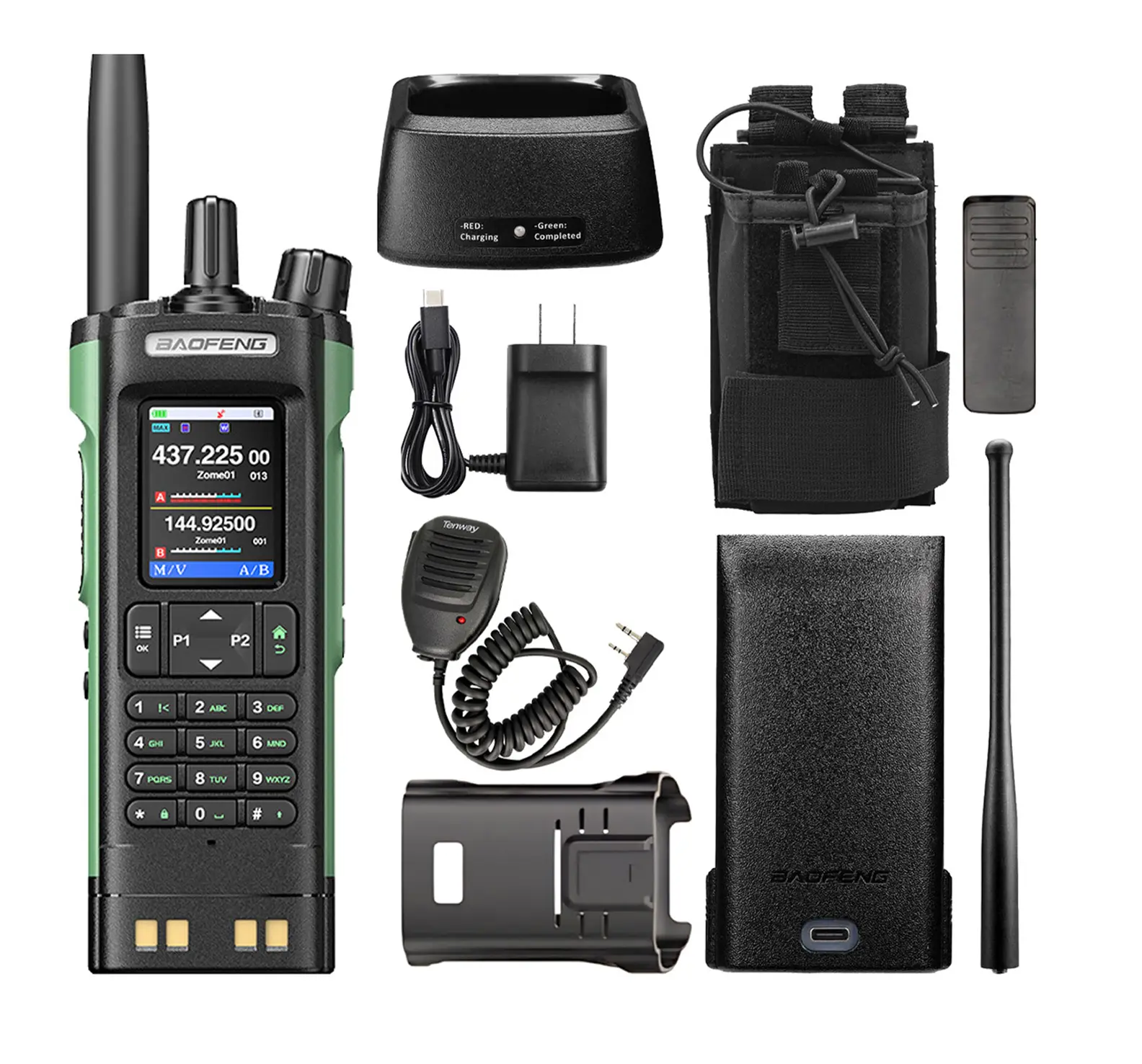 Baofeng DM32UV DMR Handheld Portable Walkie Talkie - 10W VHF/UHF Digital Long-Range 2-Way Radio (10km) Complete Set with 4000 Channels, 7.4V, GPS, APRS, NOAA, Auxiliary Audio, Plastic Case, Alarm for Adults (Not Water Resistant), Durable, Neck Strap, 2Way