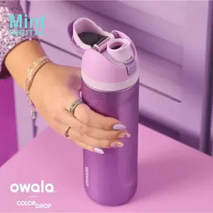 Owala 24oz 32oz Insulated Water Bottle Stainless Steel Tumbler Purple Flash Design Leak Proof Straw Lid Thermal Travel Gym Bottle