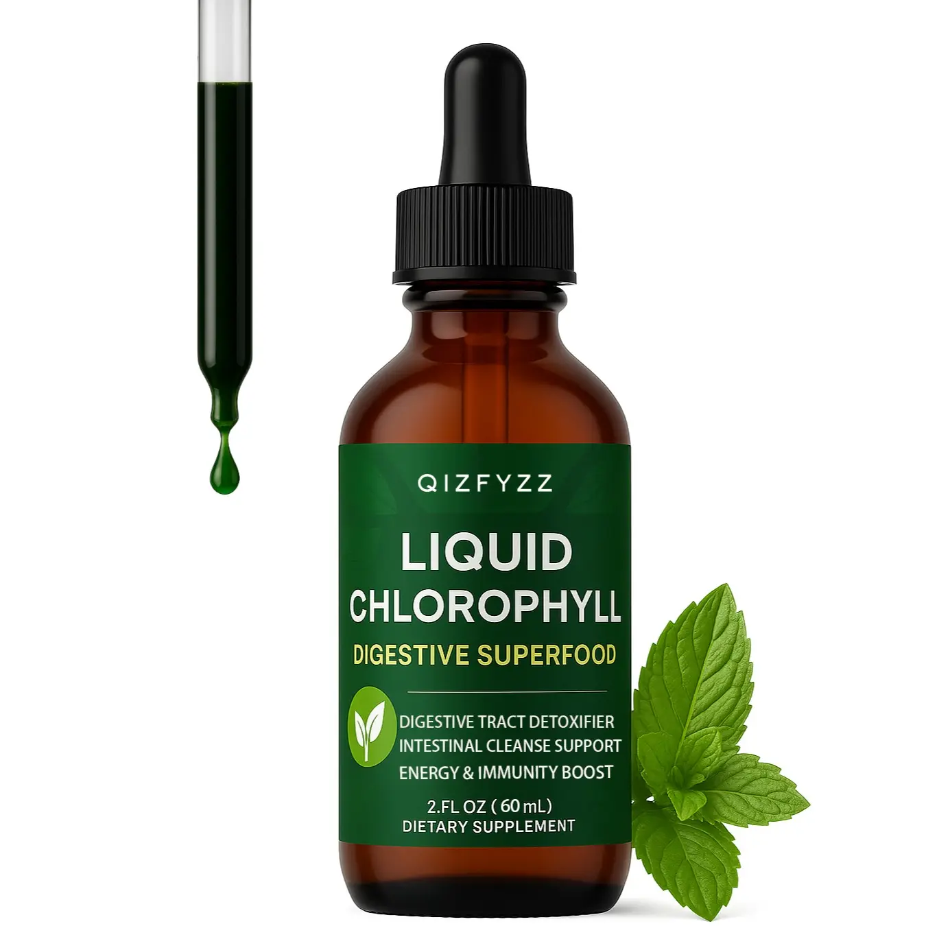 NEW AGE Chlorophyll Liquid Drops - Non-Toxic Natural Concentrate Herbal Supplement with Natural Ingredients, Energy Booster, Immune Aid, Gut Cleansing, Constipation Control, Gentle Detox, Odour Control, Liver Health - 2 Fl Oz Dietary Supplement