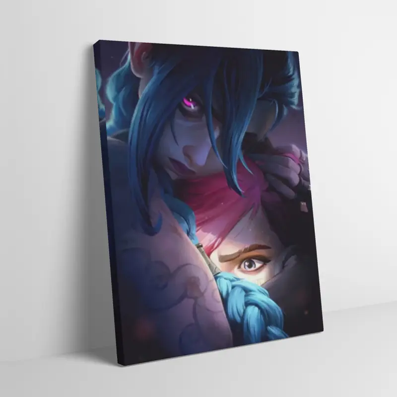 Arcane Jinx Vi Hug Scene Black Flash Style Wall Art Canvas Painting Anime Fans Mid-century Modern Aesthetic Home Decor League of Legends Print Poster