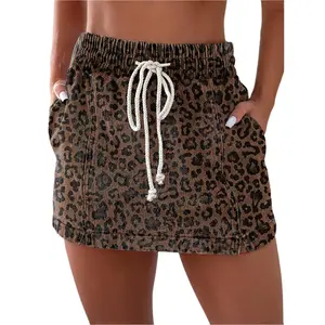 Leopard Drawstring Denim Skort