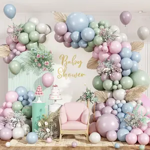 173PCS Pastel Balloon Arch Kit Pink, Blue, Green for Boho Baby Shower & Wildflower Party Decor