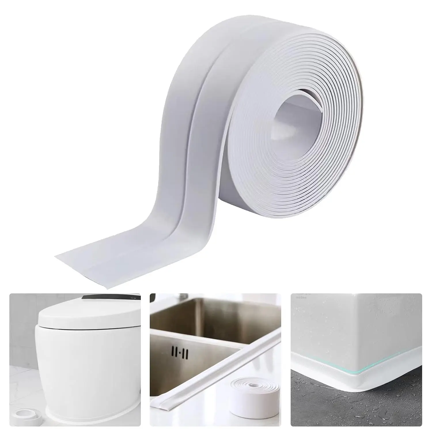 1.5in x 10.5ft Plain PVC Self-Adhesive Caulking Strip, Upgraded Acrylic Glue Waterproof Sealing Trim for Kitchen Sink, Toilet (Single Roll, White)