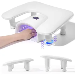 Big Arm Rest for Nails Tech: 2nd Generation U-Shaped Manicure Nail Arm Rest Stand Height Adjustable Armrest Microfiber PU Leather Hand Rest Pillow for Acrylic Nails (White)
