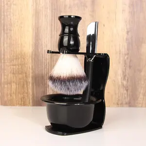 Men's Beard Styling Set, 4 Counts/set Shaving Brush & Bowl & Razor & Holder, Professional Facial Hair Shaving Tool for Men, Shaving Razors
