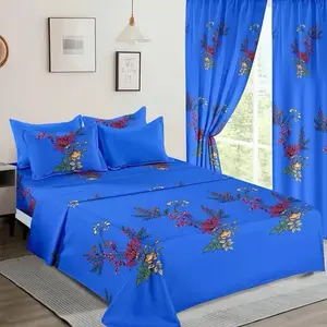 Blue Floral Bedding Set with Matching Curtains for a Cozy Bedroom Decor