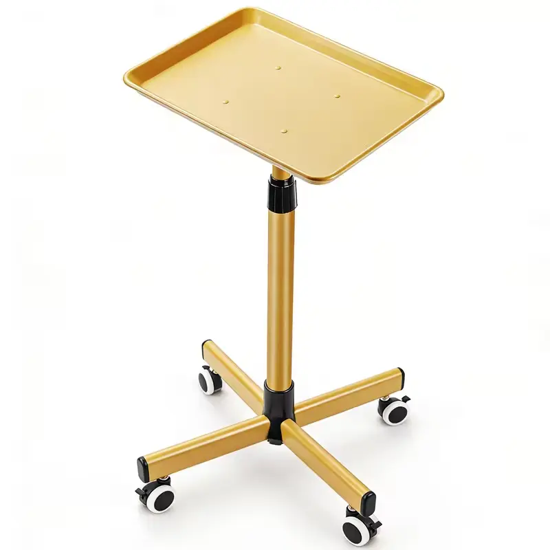 Heavy-Duty Adjustable Height Utility Cart with Large Aluminum Tray - Mobile Service Trolley for Home Tattoo, SPA Use
