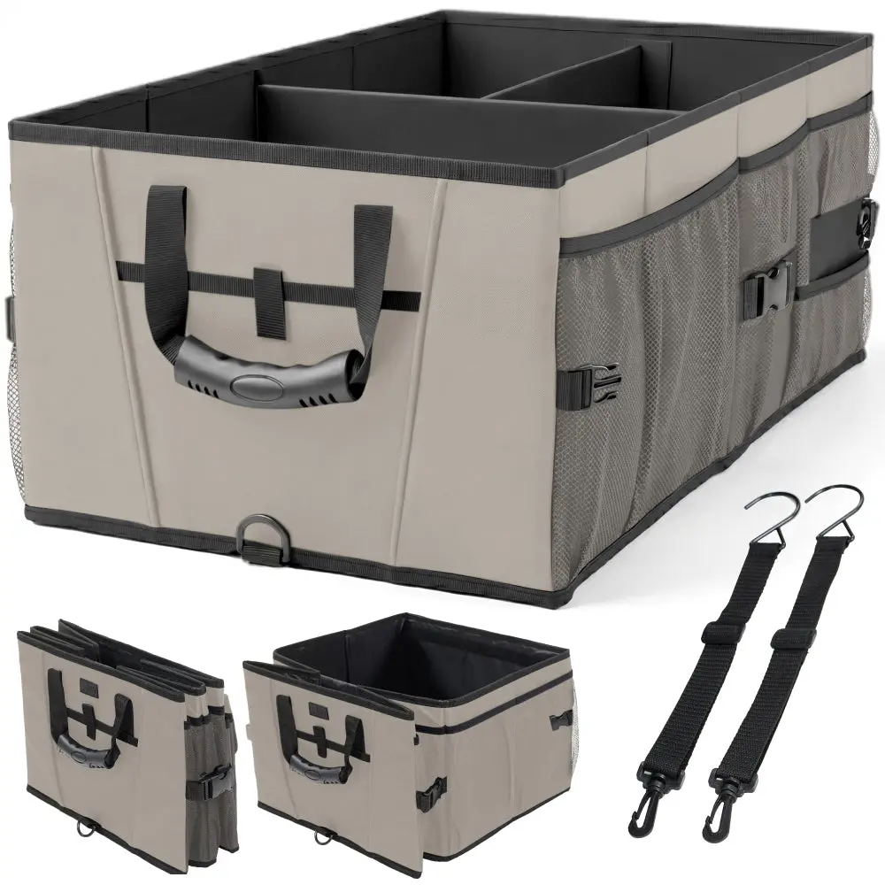 Gorilla Grip Patent Pending Large Capacity Trunk Organizer, Sturdy Water and Slip Resistant Collapsible Organization Container for Car, Sedan, SUV, Multi Compartment Box, Vehicle Accessories