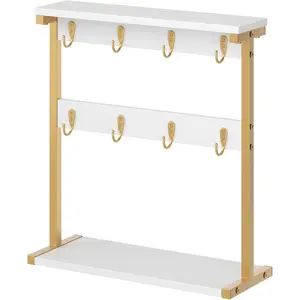 Coffee Mug Holder for Counter, 2 Tier Mug Tree Rack, with 8 Hook and 2 Open Shelves,  Mug Holder Stand for  Kitchen, White and  MH43DW