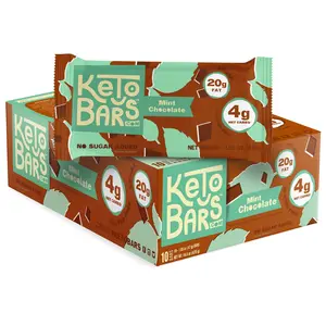 Keto Bars Mint Chocolate - Low Carb, No Sugar, Gluten Free, High Fat Snack Bars (10 Pack)