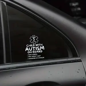 Autism Awareness Sticker Autistic Child On Board Medical Alert Vinyl Decal for Car Window Bumper Safety Awareness Support Sticker