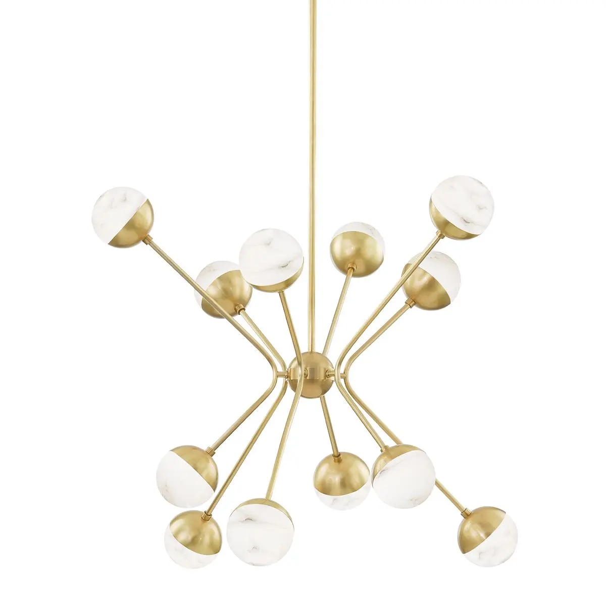 Saratoga 12-Light Chandelier with Alabaster Glass Globes and Modern Retro Design