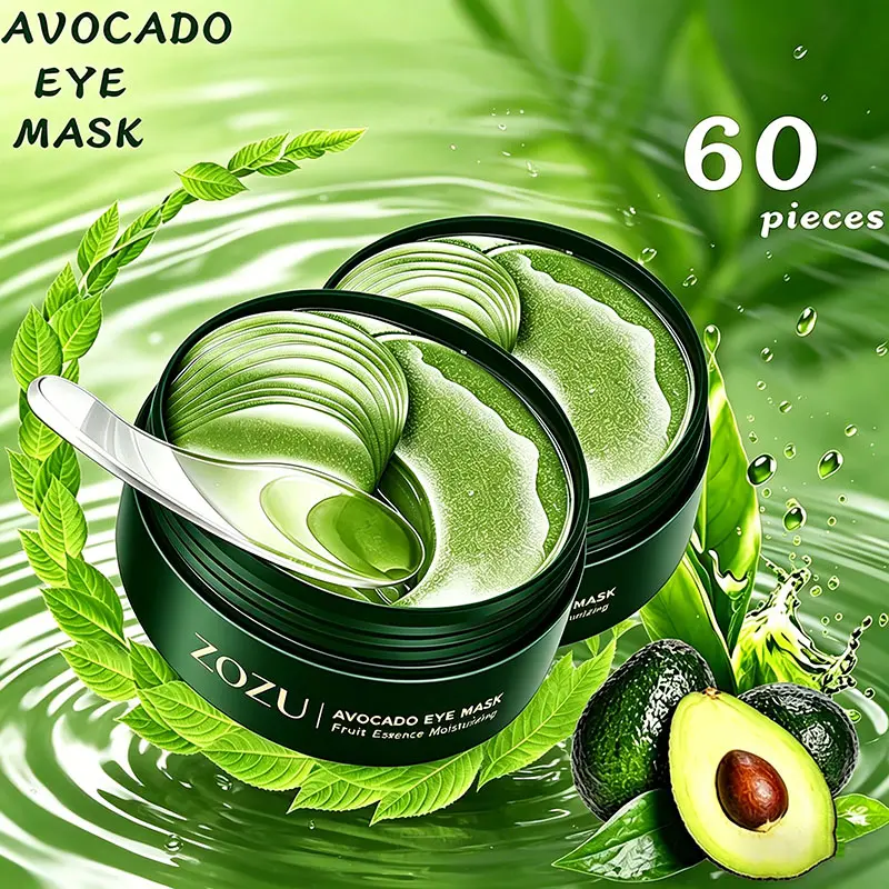 60-Piece Avocado Hydrating Water Gel Under Eye Masks Multi-Pack - 100% Gel, 24-Hour Moisturizing, Adhesive Eye Patch, Advanced Hydration, Alcohol-Free Collagen Treatments for Dark Circles, Depuffing, Anti-Aging, All Skin Types, 100% Gel Eye Treatments, 24