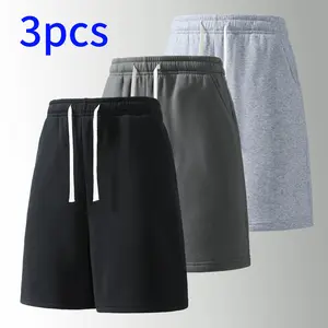 3-Pack ， men’s shorts: elastic waistband drawstring 5‑inch casual shorts; minimalist solid‑color running shorts that are easy to match; suitable for summer daily commuting, work, outdoor sports, and indoor workouts.