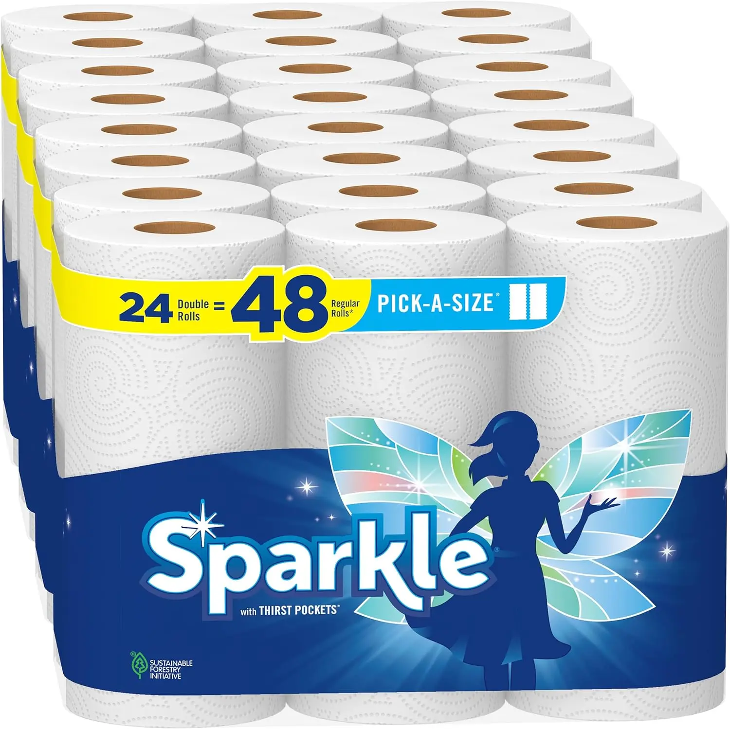 Sparkle Tear-a-Square Paper Towels, White, 24 Double Rolls, Customizable Sheet Size Paper Towel Toilet Wipes Pack Smooth