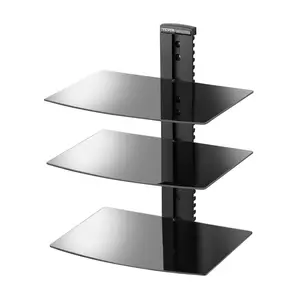 Father's Day Gift VEVOR 3 Tiers Wall Mounted AV Media Stand Adjustable Floating Projector Shelf, Design 3-Tier AV Media Stand Corner Shelf for Record Player Stereo Cabinet Audio Rack Tower with Height Adjustable Shelf