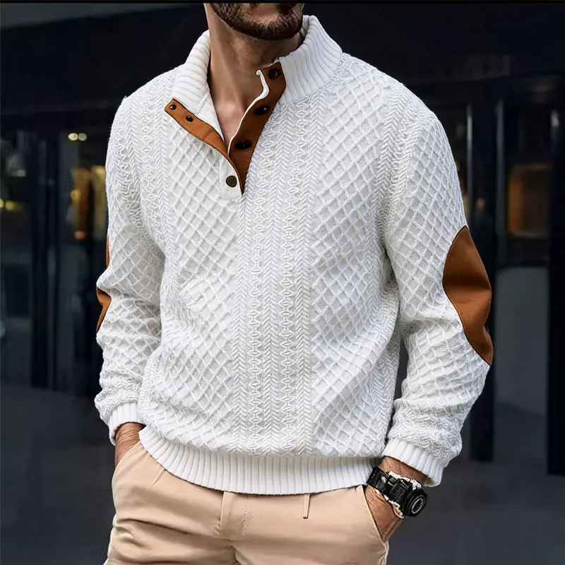 Men's Button V-Neck Long-Sleeve Pullover Sports Sweatshirt - Activewear, Athletic, Menswear Tops, Regular Fit, Casual Daily Wear, Suitable for Commuting, Outdoor & Indoor Activities, Activewear Men's Sweatshirts, Athletic Men's Sweatshirts