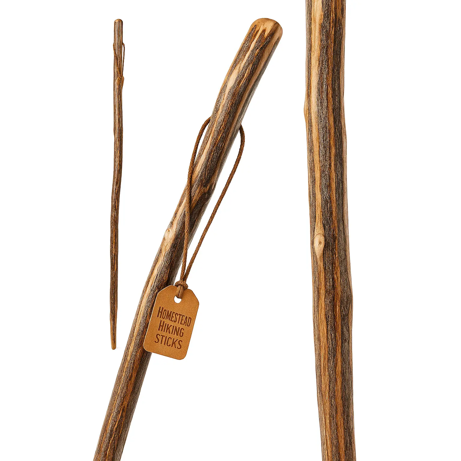 American Made Signature Ozark Hardwood Hiking Stick with leather strap, Walking Stick, Outdoors, Adventure Staff. 54" Length.