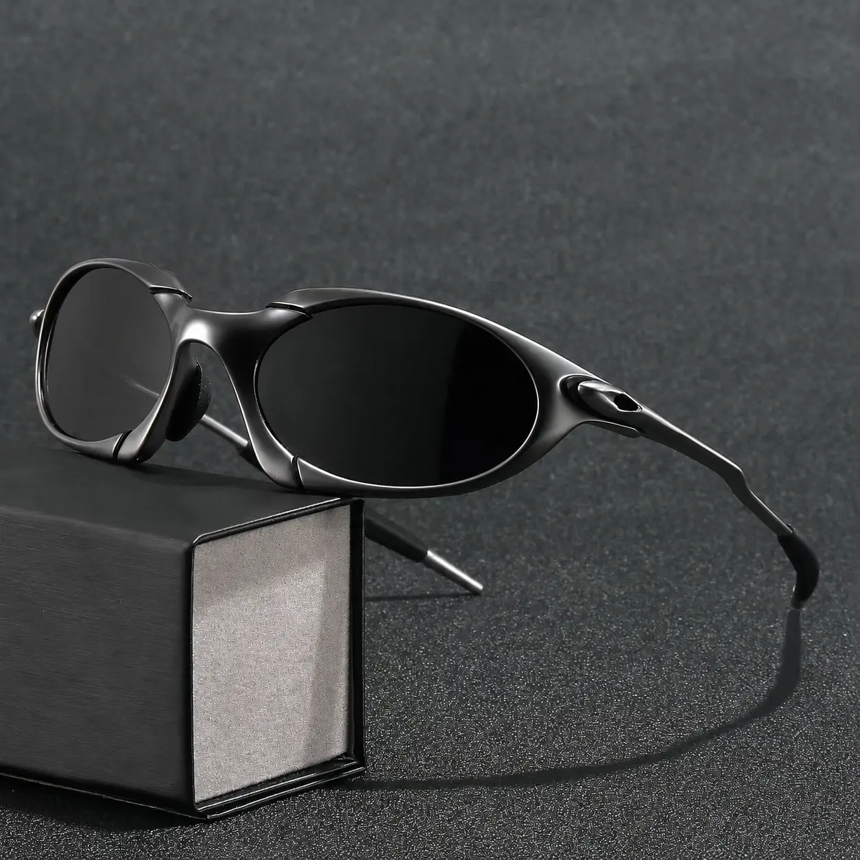 Romeo X-Metal Sunglasses for Men & Women, Polarized Wraparound Sport Shades, Black & Silver Frame, UV Protection, Trendy Y2K Streetwear Eyewear for Cycling, Driving & Fishing