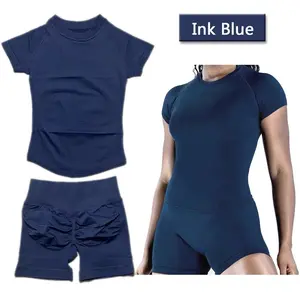 2 Pieces Sports Sets Short Sleeve Seamless Yoga Top Fitness Set Women Workout Running Sports Shorts Gym Suit