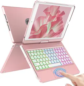 Touch Keyboard Case for iPad 10.2" 9th 8th 7th Generation, Multi-Touch & 10 Color Backlit , 360 Rotatable & Pencil Holder, for iPad Air 3rd Gen 10.5" 2019, iPad Pro 10.5" 2017 - Rose