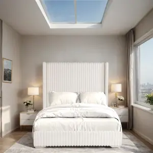 Santorini Modern Contemporary Fur Chenille Fabric Minimalist Platform Bed