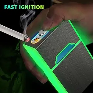 (For Short Cigarette) Luminous Cigarette Case with USB Rechargeable Lighter - Odor-Proof & Moisture-Proof Night Light, 20pc Capacity Holder, USB-Powered lgnition, Durable& Stylish Gift - Ideal for Night time Use & Outdoor Activities