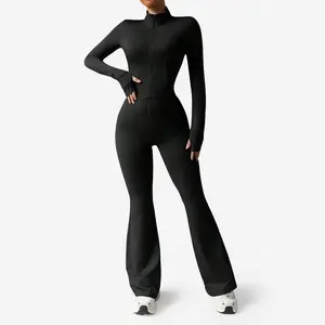 Women 2 Piece Outfits Fall Long Sleeve Zip Up Jacket Flare Legging Workout Sets with Pockets Tracksuit Active
