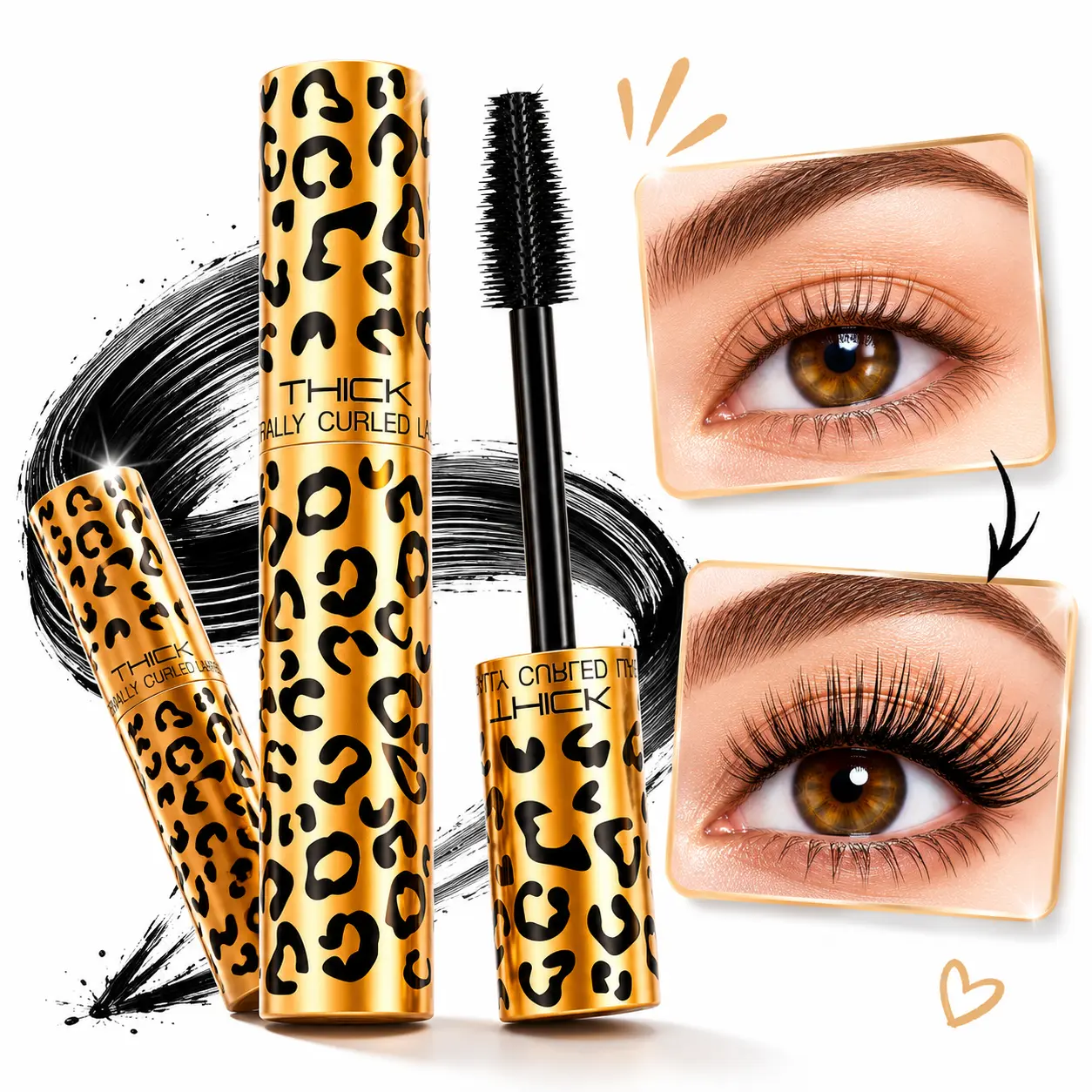 Micro Thin Brush Mascara, 24H Hold, Smudge-Free, Lifts Tiny Inner Corner Lashes, Natural Thick Eyelash Makeup for Party Gifts