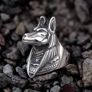 GTHIC Anubis Stainless Steel Egyptian Mythology Ring Thumb Ring for Men Statement Jewelry Daily Wear