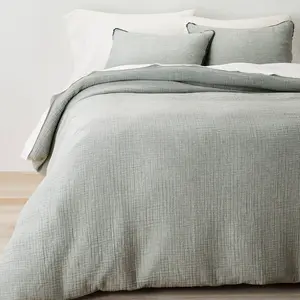 Casaluna Duvet Cover Set Decorative Trim Bedding Set, Dark Teal Blue, King
