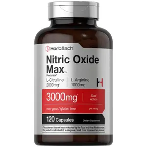 Horbäach Nitric Oxide Supplement | 3000mg | 120 Capsules | Pre Workout with L Arginine and L Citrulline for Men and Women | Non-GMO, Gluten Free Formula