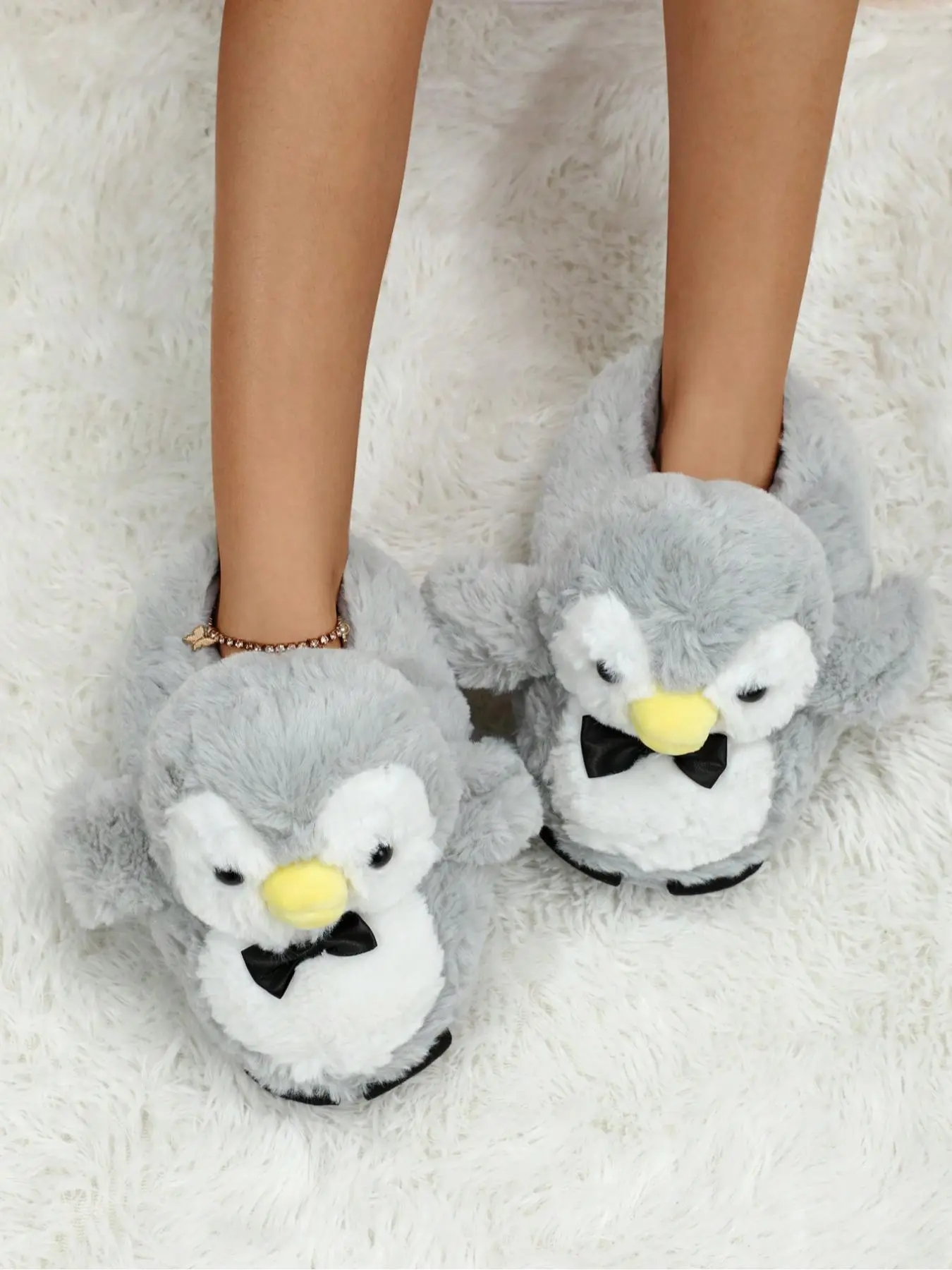 Women's Cute Cartoon Penguin Design Plush Slippers, Casual Soft Comfortable Home Slippers for Fall & Winter, Fluffy House Shoes for Indoor and Outdoor Footwear