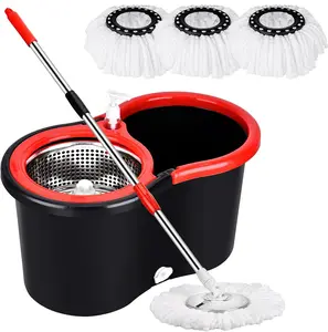 Spin Mop and Bucket Set, 360° Swivel Mop and  Multicolor Retractable Stainless Steel Pole, Floor Cleaning Absorbent Microfiber Replacement Refills