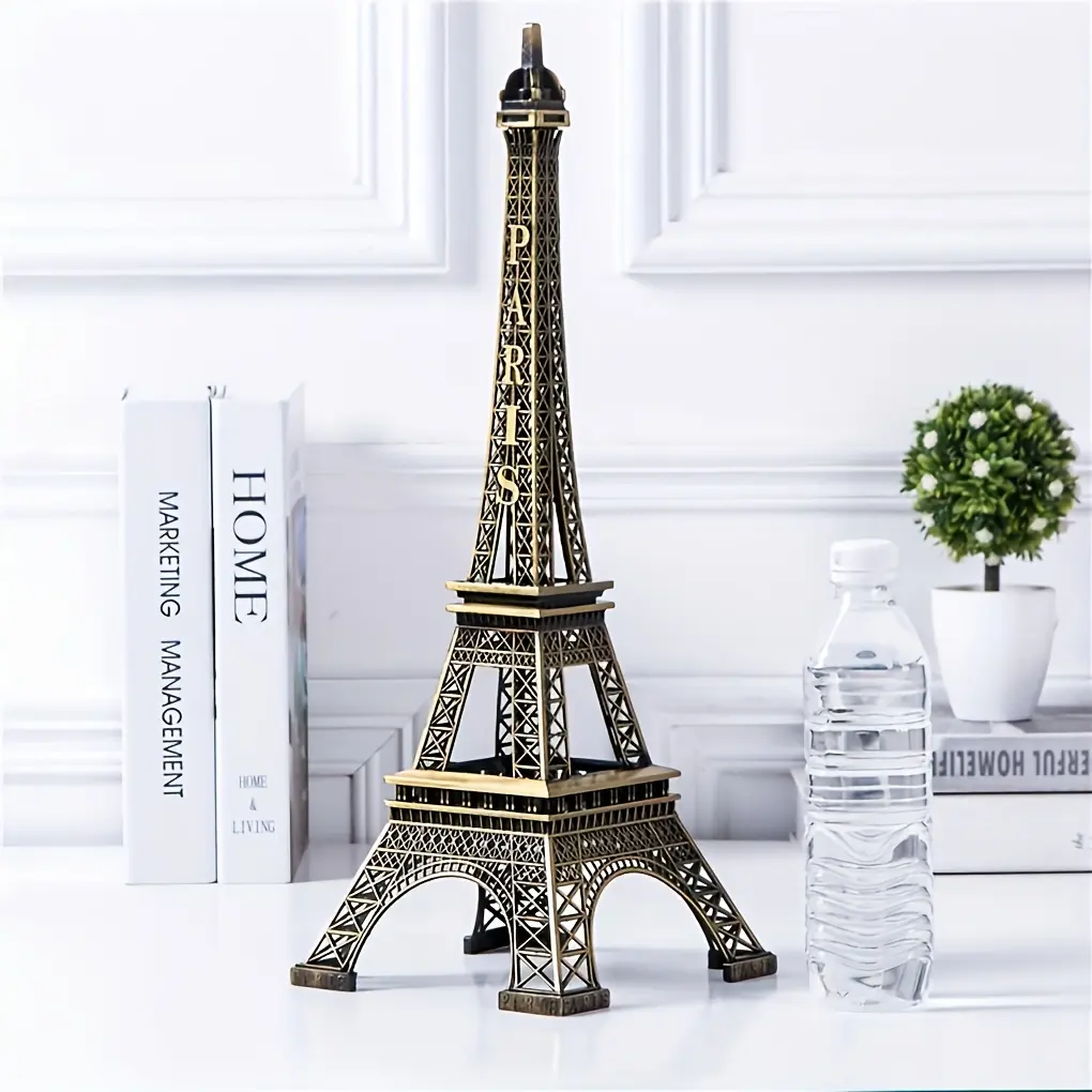 Bronze Metal Eiffel Tower Figurine - Home Decor Figurines & Miniatures, Living Room Table Centerpiece, Paris Landmark Travel Souvenir, Gift for Father's Day, Graduation, Ramadan, Interior Accent