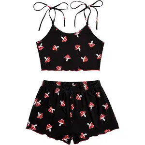 Women's Summer Color-Block Lace Cow Print Camisole and Shorts Pajama Set Home Wear Set Easter Gift Pajama Party