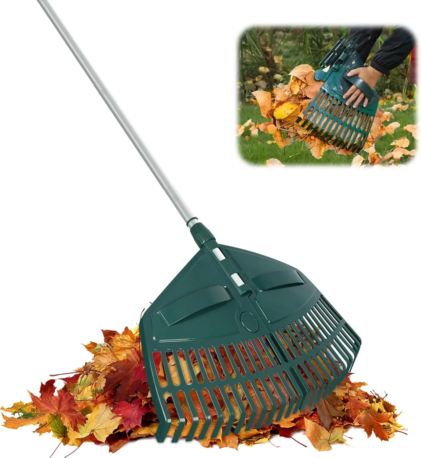 69" Adjustable Leaf Rake with 5Section Handle, 26Tine Durable Plastic Head, DualUse Design Converts to Leaf Scoops, Lightweight Yard Rake for Lawns, Grass, Shrubs & Garden Cleanup