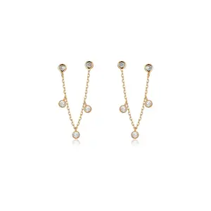 Ettika Double Piercing Multi-Crystal Dangle Earrings 18kt Gold Plated Brass CZ Fashion Jewelry
