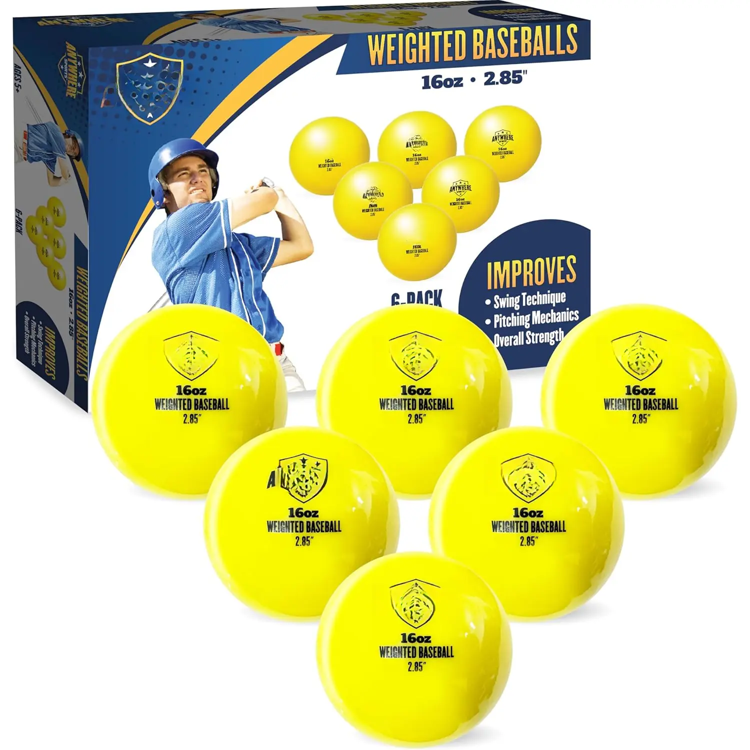 Weighted 16 oz  Baseballs - Hitting & Pitching for All Skill Levels - Improve Power and Mechanics with Weighted Baseball  Balls, 2.85" Diameter