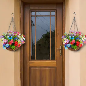 Simulated Flower Hanging Basket, Multiple Bow Hanging Baskets, Flower Garland Home Flower Art Hanging Basin Decoration, Used For Courtyard, Porch And Front Door Decoration