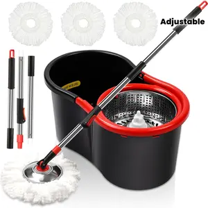 Spin Mop and Bucket with Wringer Set, 360° Spinning Mop System with 3 Microfiber Refills, 51" Stainless Steel Adjustable Handle, 15QT Floor Cleaning Kit