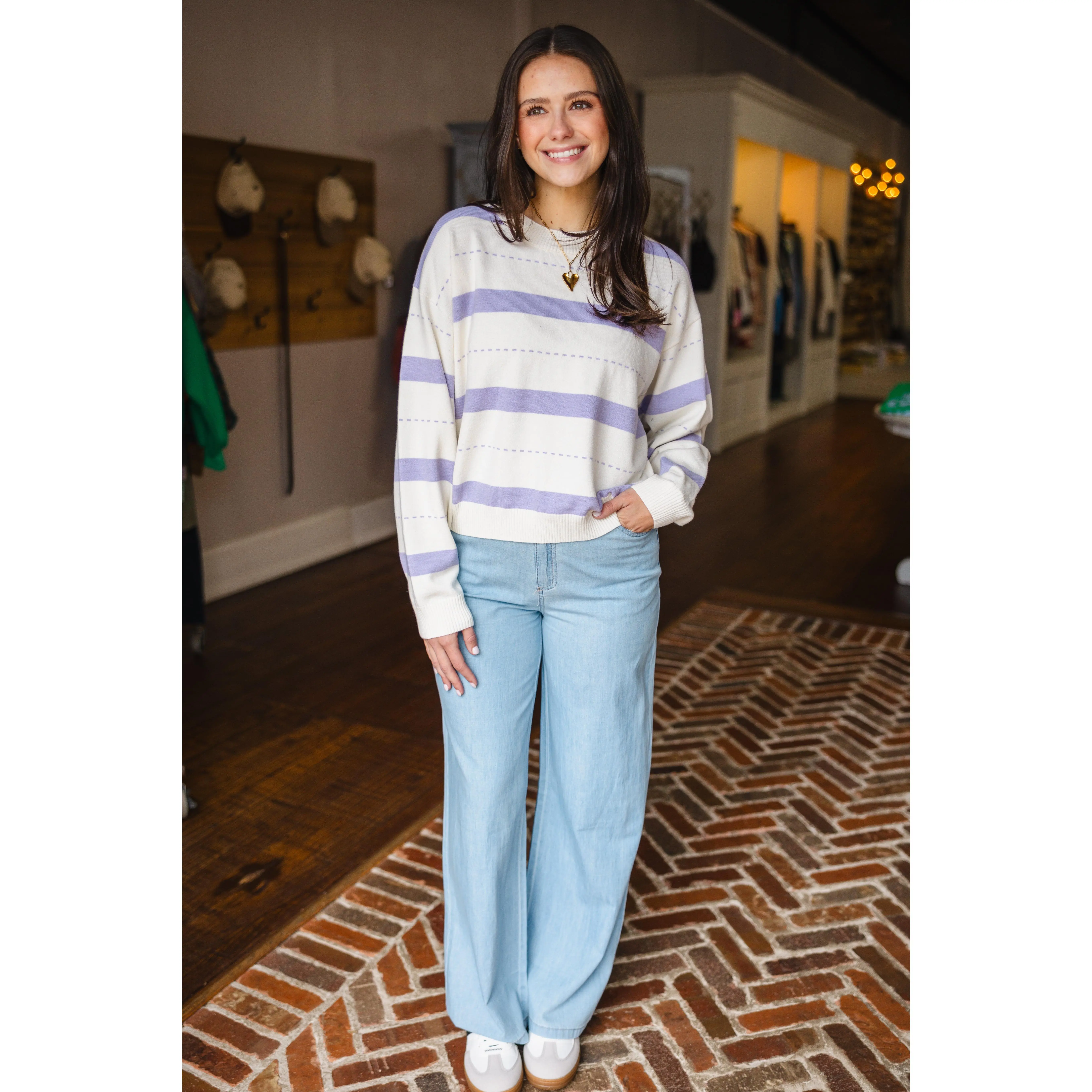 Cream & lavender stripe sweater