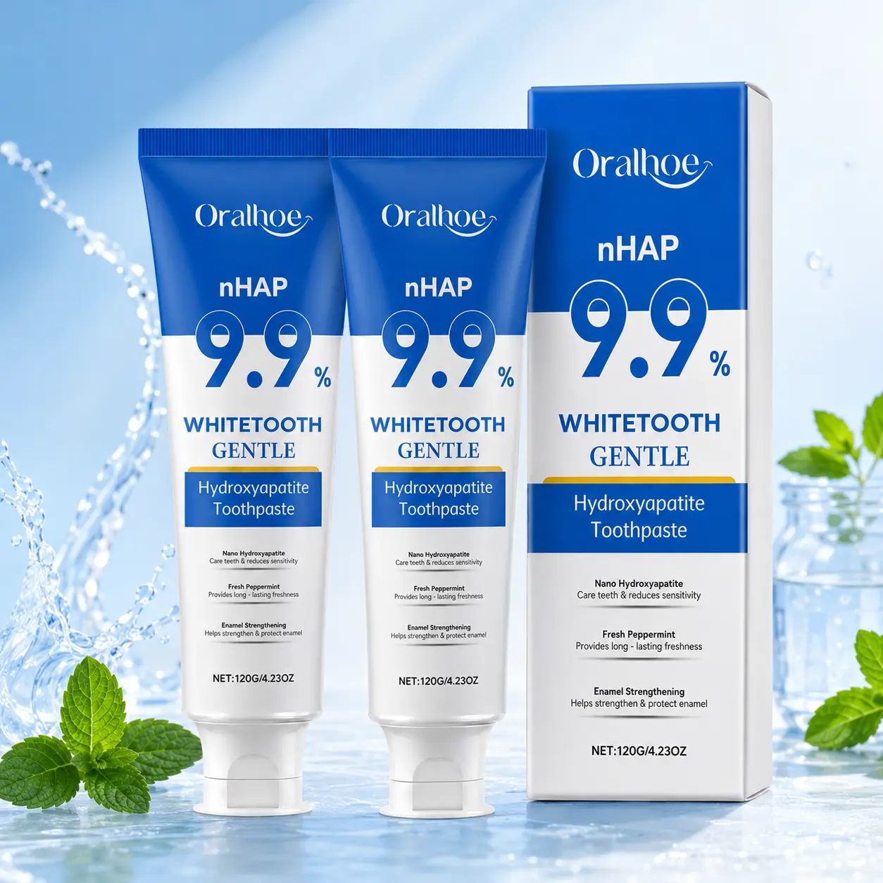 9.9% nHAP Hydroxyapatite Toothpaste, Fresh Peppermint Daily Oral Care for Enamel Care, Clean-Feeling Teeth and Fresh Breath, 120 g