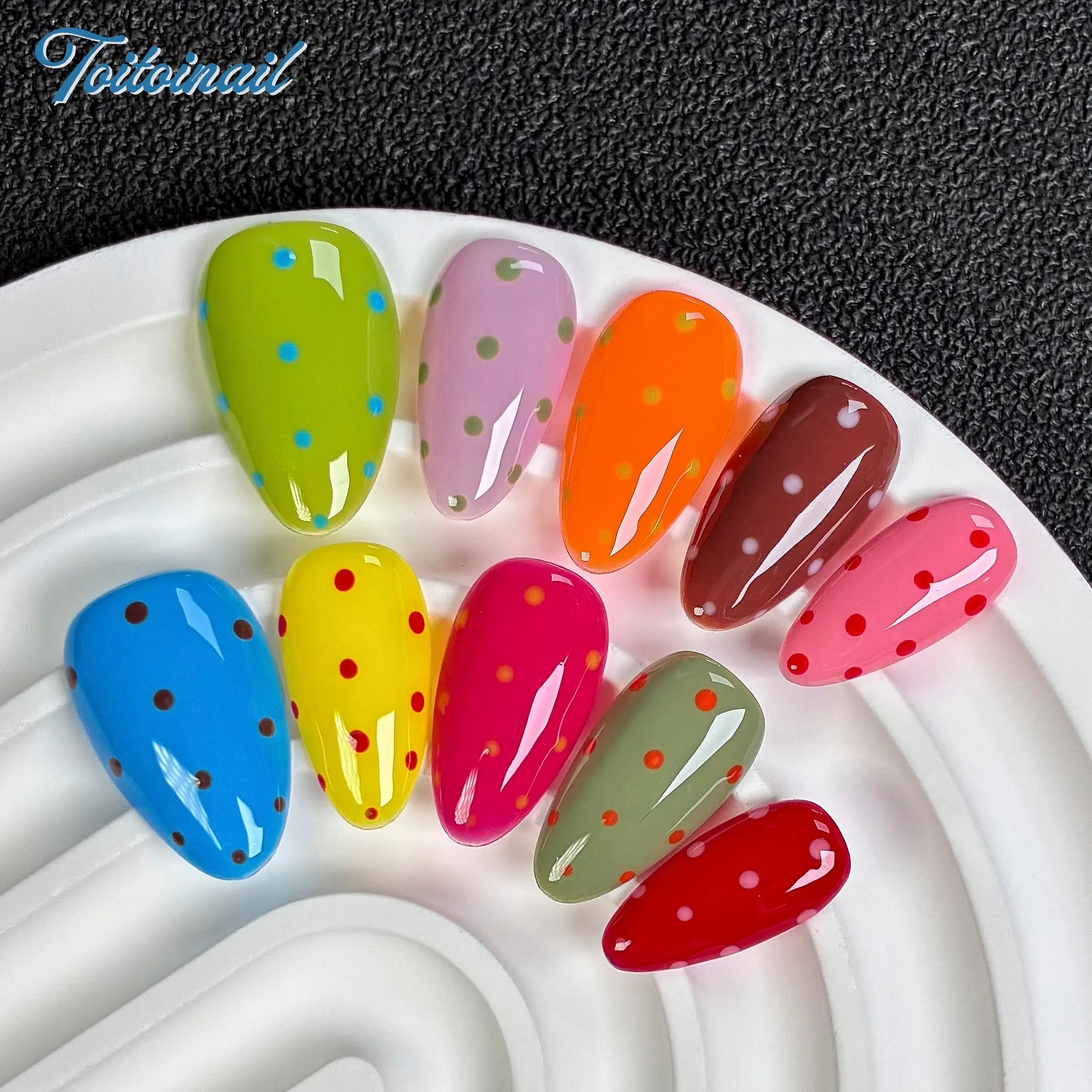 Rainbow Dot Handmade Press-On Nails, Acrylic Fake Nails, Acrylic False Nails, Diy Fake Nails, Diy Nail Art, Short Almond Shape, 10pcs, Y2K Design, Multi-Color Candy Base & Contrast Polka Dot Pattern, Reusable DIY Nail Kit for Women, Nails for Daily Wear