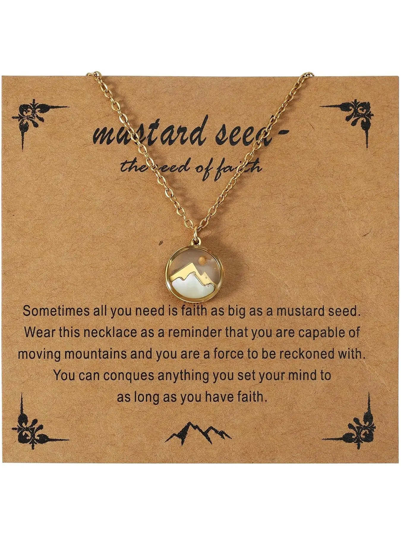 Mustard Seed & Mountain Design Pendant Necklace, Charms Necklace, Casual Style Necklaces, Fashion Jewelry for Party, Daily Clothing Decor, Trendy All-match & Exquisite Jewelry for Birthday Gift