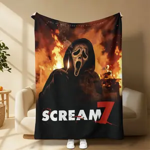 Countdown Sale! Scream 7 Fiery Ghostface Flannel Blanket Horror Movie Throw with Iconic Burned Ghostface Mask & Fiery Background – Ultra-Soft, Cozy, and Perfect for Horror Fans, Bedroom Decor, and Gifting, Ideal for Year-Round Snuggling.