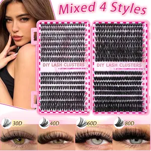 640pcs Mixed Cluster Eyelashes 30D/40D/60D/80D 9-16mm Wispy Natural & Volume Individual Lash Extensions Soft DIY False Lashes for All Eye Shapes