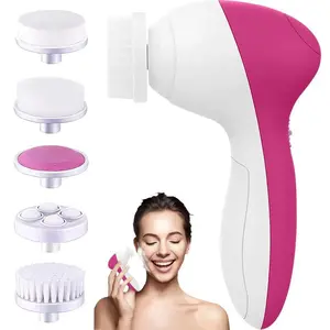 5-in-1 Electric Facial Cleansing Brush - Waterproof Rotating Massager with 5 Exfoliating Heads, Deep Cleansing for Men & Women Double Chin Reducer